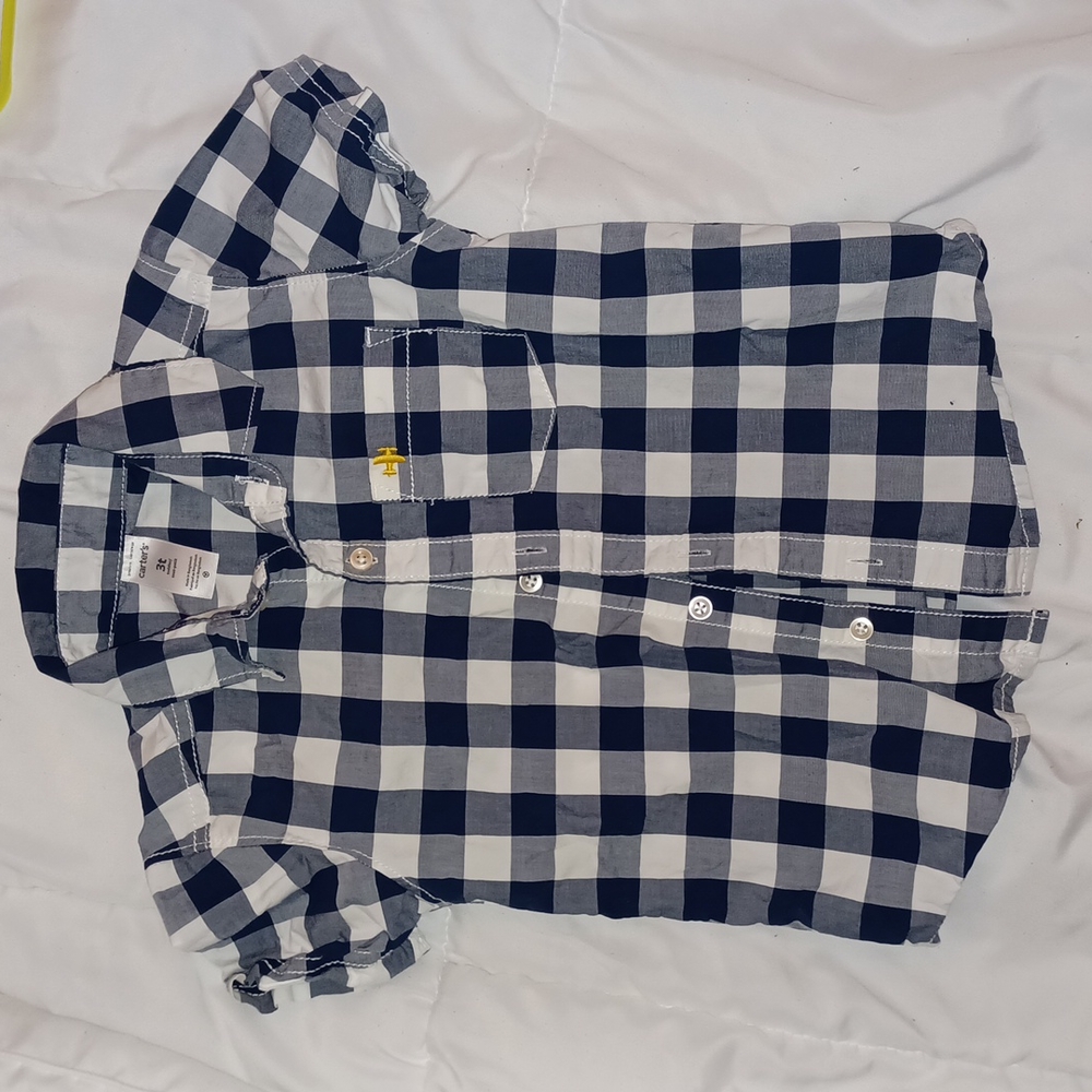 Navy blue and white boys button down